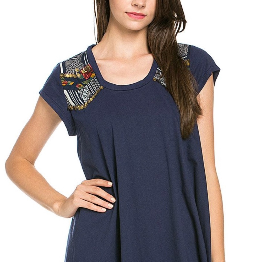 Navy Beaded Shift Dress